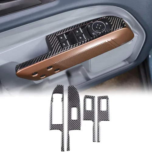 Aunginsy Adhesivo para panel de botón de elevación de vidrio para puerta de automóvil, compatible con Ford Maverick 2022-2025, fibra de carbono
