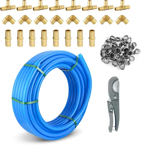 Miniatura 8 de Tubo Niikappu Red PEX-B de 1/2 pulgada, tubo Pex B de 100 pies con un cortador de tubos, 10 accesorios de engarce de latón y 30 anillos de cobre