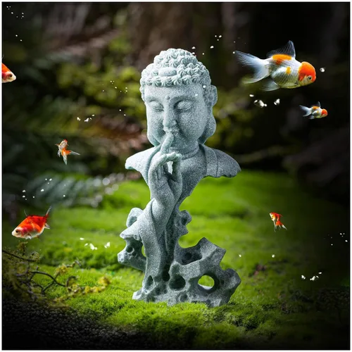 Miniatura 16 de livelyfish Estatua de Buda meditante, pecera, estatuas de Buda zen, figuras de pensador de piedra arenisca para acuario, jardín, decoración