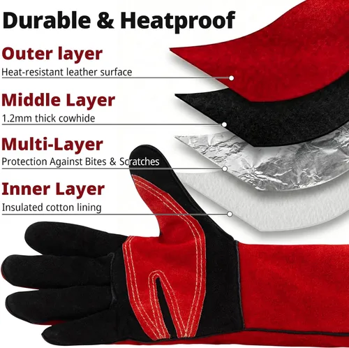 Miniatura 6 de vclpower Guantes de soldadura talla M para mujeres y manos pequeñas, guantes de forja de cuero resistentes al calor extremo al fuego para Mig, Tig
