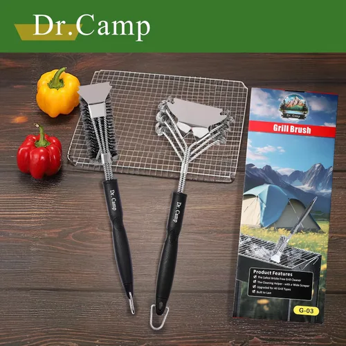 Miniatura 7 de Dr.Camp 2 cepillos de acero inoxidable para barbacoa, cepillo para barbacoa, raspador de parrilla, cepillo de parrilla para exteriores, cepillo