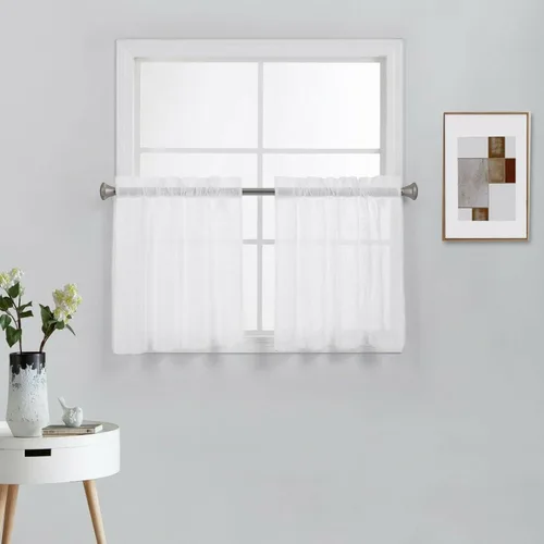 Miniatura 17 de Diamond Home Linens 2 paneles cortos con bolsillo para barra, filtrado de luz, de lino, texturizado, para ventanas pequeñas, 27 pulgadas de ancho x