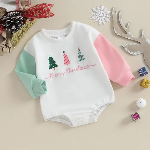 Miniatura 3 de Lesimsam Traje de Navidad para bebé recién nacido, con letras bordadas, mameluco de burbujas de gran tamaño, ropa de invierno
