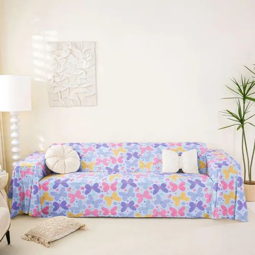 Miniatura 15 de Erosebridal Funda de sofá floral de 71 x 91 pulgadas, diseño de loto, antideslizante, acuarelas, diseño de hojas de flores azules, con pintura