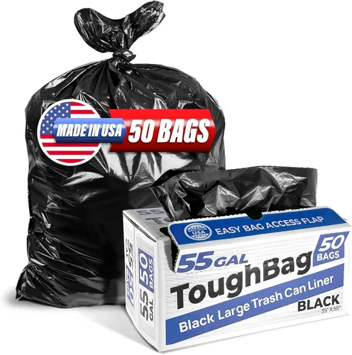 ToughBag Bolsas de basura de 55 galones, bolsas de basura de 55-60 galones resistentes (50 UNIDADES) - Forros de bote de basura negros grandes,