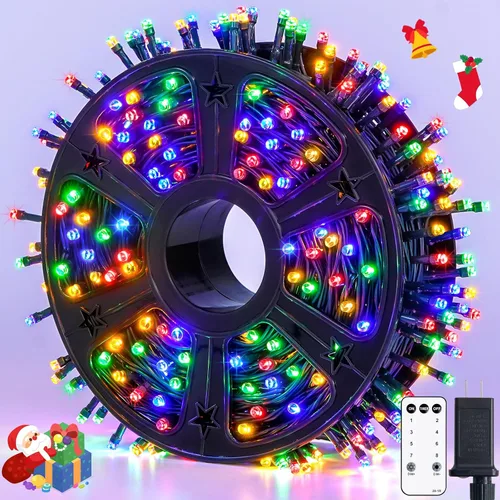 Miniatura 37 de JMEXSUSS 500 luces LED azules de Navidad al aire libre, 173 pies, 8 modos, tira de luces de Navidad, impermeable, luz LED azul para árbol enchufable