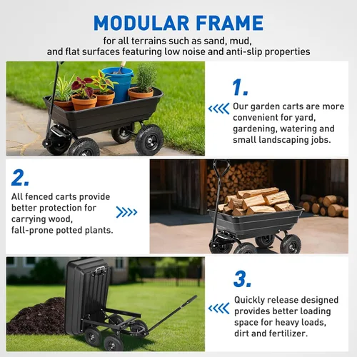Miniatura 5 de Yesker Carros de Jardín - Carro Volquete de 600 libras con Ruedas Inflables Todo Terreno para Patio, Césped, Granjas, Jardinería - Carretilla