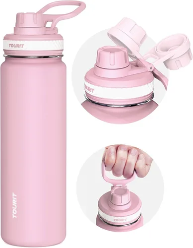 Miniatura 18 de TOURIT Botella de agua aislada de 24 onzas, botellas de agua de acero inoxidable con asa, botella de agua deportiva al vacío de doble pared, sin