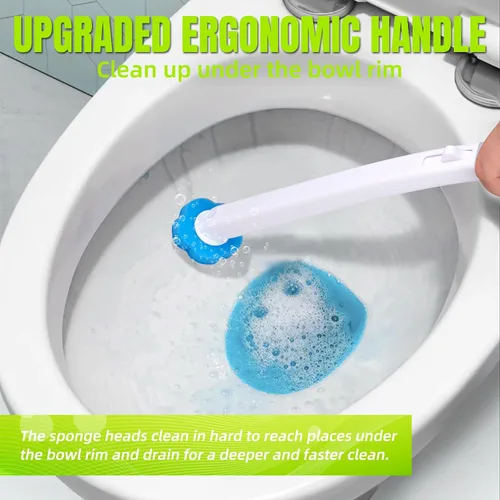 Miniatura 4 de Cepillo de inodoro desechable, mango extendido con 12 recambios de limpiador para limpiadores de inodoros, limpieza de baño