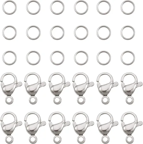 Miniatura 13 de PandaHall - 300 anillos de salto de acero inoxidable 304 de calibre 20 de 0.197 in con 100 cierres de pinza de langosta para aretes, pulseras