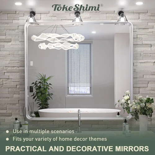 Miniatura 13 de TokeShimi - Espejo para pared de baño, espejo de tocador con marco de metal de aleación de aluminio mate cepillado e inoxidable, decoración rústica