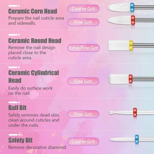 Miniatura 3 de Depvko Juego de 21 brocas para lima de uñas eléctrica, kit de brocas de cerámica y gel acrílico de 3/32 pulgadas, herramientas de arte de uñas