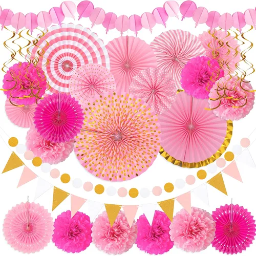 Miniatura 13 de Juego de 35 piezas de decoración para fiesta con abanicos de papel - Pom Poms del Cinco de Mayo, banderines, guirnaldas, pancartas, remolinos