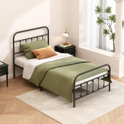 Miniatura 5 de Kujielan Marco de cama de metal: marco de cama individual estructuralmente estable con listones de acero resistente, no necesita somier para una