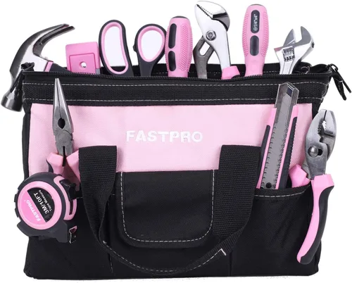 Miniatura 9 de FASTPRO 232 piezas 20 V Rosa inalámbrico Taladro de iones de litio y juego de herramientas para el hogar, kit de herramientas de reparación