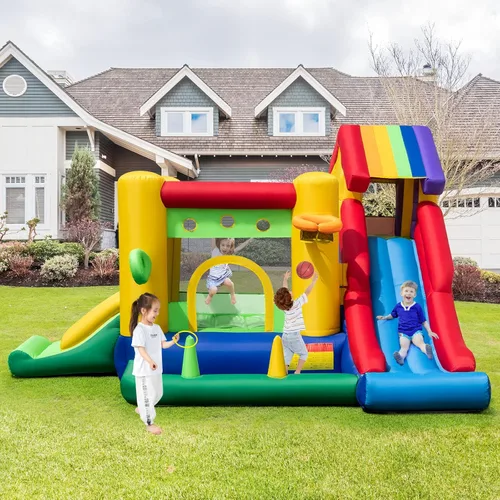 Miniatura 7 de BOUNTECH Casa inflable de rebote con pozo de bolas, castillo animoso 7 en 1 con toboganes dobles para niños pequeños a partir de 3 años, casa
