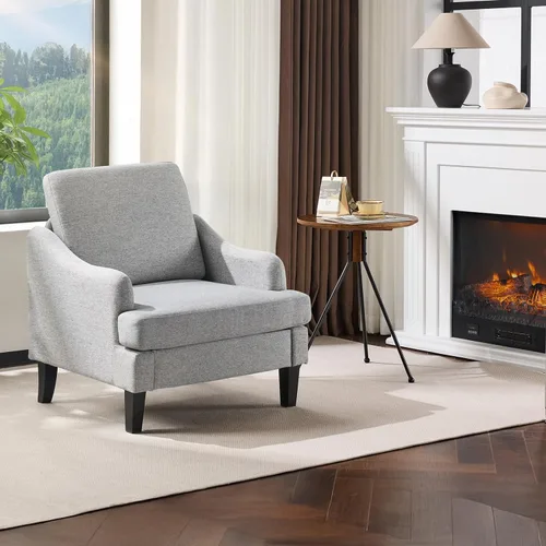 Miniatura 14 de VINGLI Juego de 2 sillas decorativas de tela de lino, sillón tapizado moderno verde, cómodo sofá, sala de estar, dormitorio, muebles para apartamento