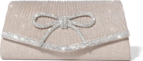 Miniatura 15 de Bolso de mano con lazo brillante para mujer con diamantes de imitación de purpurina para boda, fiesta, graduación, bolsa de noche elegante, caja