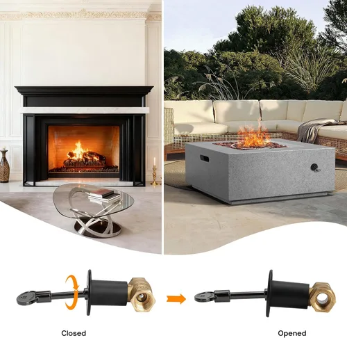 Miniatura 5 de Skyflame Kit de válvula de llave de gas recta de 1/2 pulgada para fogata y chimenea con brida y llave de 3 pulgadas, negro plano