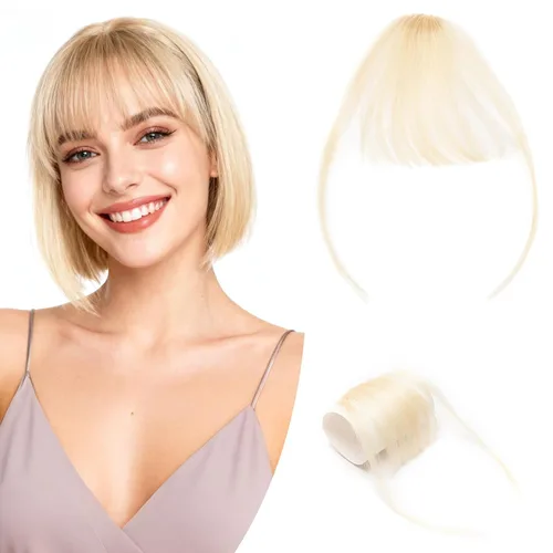 Miniatura 8 de Hairro Flequillo con clip, de cabello humano, fleco francés, con flecos, parte frontal plana, flequillo lateral, clip con cortina de sien, clip