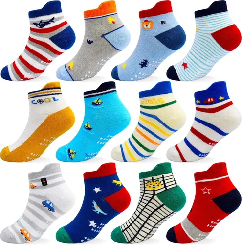 ELUTONG Kids Non Slip Socks Grip Ankle Sticky Toddler Socks 12 Pairs for 1-33-55-7 Years Old Boys Girls Infant Baby