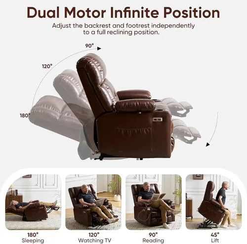 Miniatura 4 de Silla reclinable de elevación eléctrica de doble motor para personas mayores con masaje y calor, silla elevadora de gran tamaño con almacenamiento