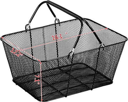 Miniatura 8 de Mophorn Cestas de compras con asas, cesta de compras de metal negro, cesta de compras de alambre portátil, cesta de compras de malla de alambre