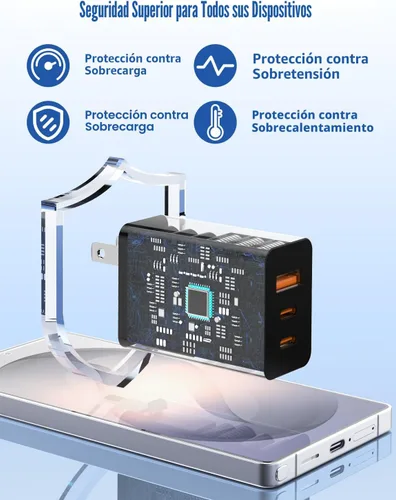 Miniatura 3 de Susnwere Cargador de pared USB C de 65 W para Samsung S26 Ultra, 3 puertos de 100 W PD rápida 3.0 tipo C carga con cable USB C de 3/6/10/10 pies