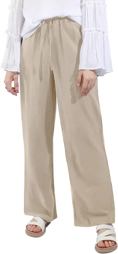 Miniatura 2 de utcoco Pantalones de algodón y lino con cordón de cintura alta para mujer, estilo casual, ajuste holgado, pierna ancha