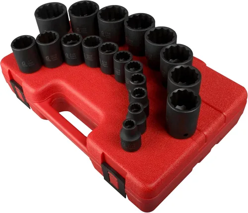 Miniatura 2 de SUNEX TOOLS 2819 Juego de dados de impacto SAE de 12 puntos con accionamiento de 1/2 pulgadas, 19 piezas