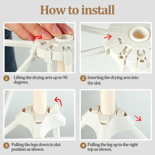 Miniatura 4 de Secador de pasta plegable Ourokhome, secador de espaguetis caseros de plástico con 10 brazos, colgador de fideos plegable para la cocina, estable