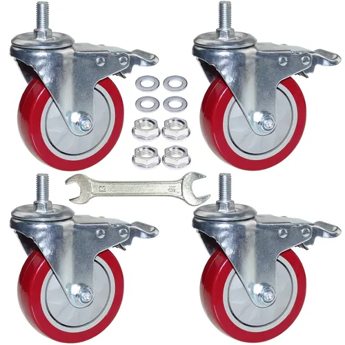 Miniatura 11 de DICASAL Ruedas de vástago resistente de 3 pulgadas Ruedas de rosca giratorias de 360 grados con tamaño métrico M12-1.75 Tornillo de doble bloqueo