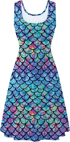 Miniatura 2 de uideazone - Vestido de mujer sin mangas cuello redondo de verano, para playa, casual, Midi línea A.