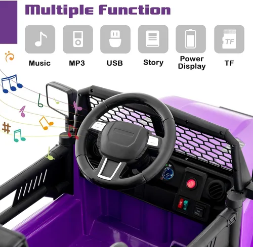 Miniatura 4 de OLAKIDS Camión de paseo para niños, vehículo eléctrico de 12 V con control remoto, juguete a batería para niños pequeños con 2 velocidades, Púrpura