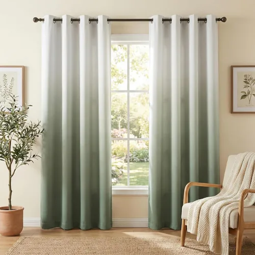 Miniatura 26 de NICETOWN Cortinas Oscurecedoras de 84 pulgadas de Largo para Sala de Estar, Cortinas de Privacidad Ombré Blanco y Negro con Ojales para Blanco a
