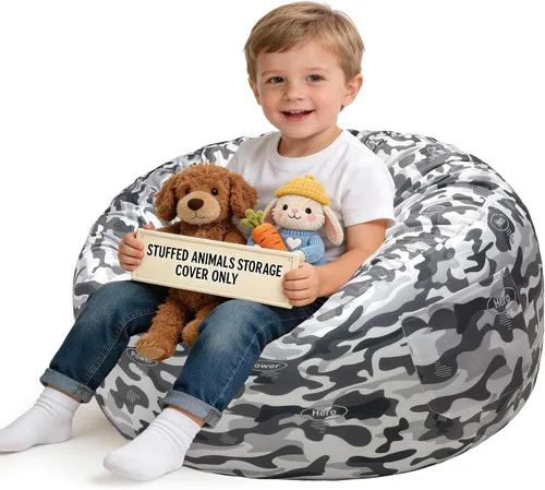 Miniatura 29 de Lukeight - Puf de almacenamiento de animales de peluche para niños, funda para puf de dinosaurio con cremallera para organizar la habitación