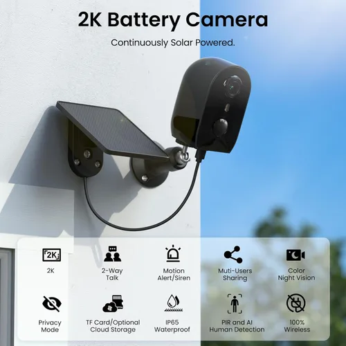 Miniatura 2 de AOQEE Cámaras para seguridad del hogar, cámaras de seguridad WiFi de 2.4 GHz inalámbricas para exteriores, funciona con batería con panel solar