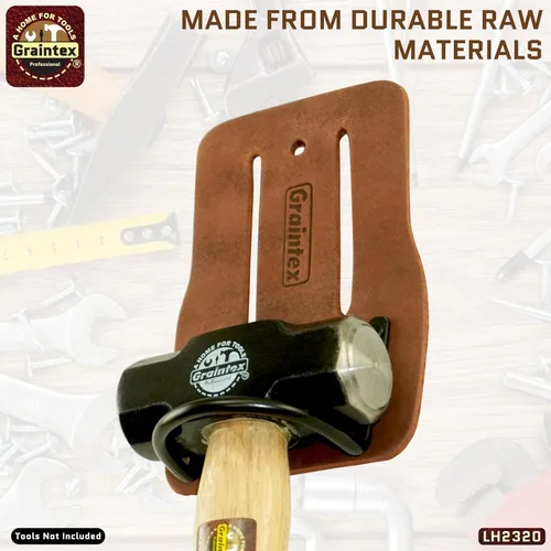 Miniatura 7 de Graintex Soporte de martillo para cinturón de herramientas, cuero de grano superior de alta calidad, lazo de martillo de acero, se adapta a
