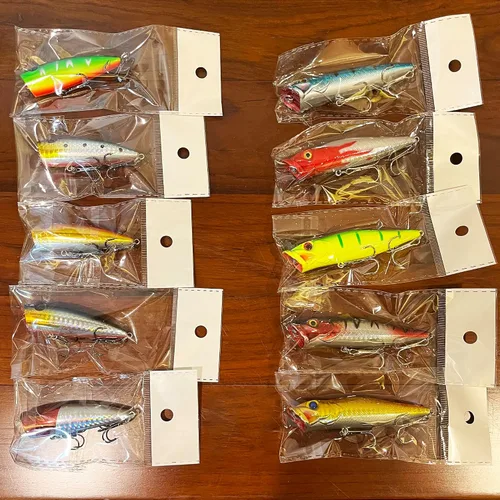 Miniatura 5 de Señuelos de pesca Popper cebo de pesca Topwater cebos duros ojos 3D Swimbait Crankbait con gancho de agudos para lubina, trucha, agua dulce y salada