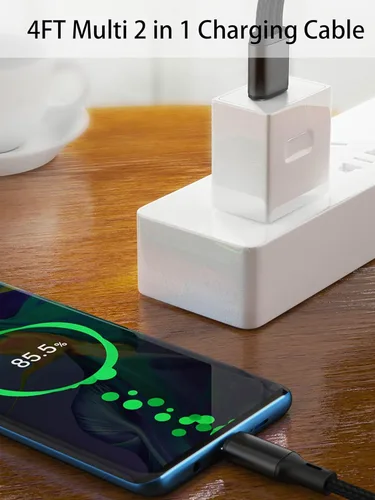 Miniatura 4 de Paquete de 2 cables USB C de 4 pies, carga múltiple tipo C 2 en 1, cargador USB C de doble divisor 3A, cable de nailon, puerto USB A a doble USB C