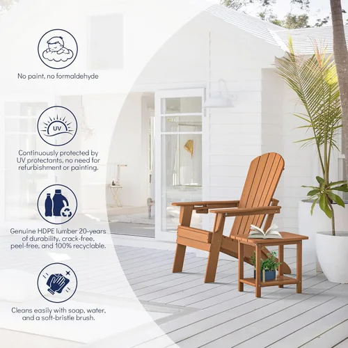 Miniatura 5 de Plawdlik Adirondack Juego de 2 sillas plegables, probadas por SGS, textura de madera con portavasos, polietileno de alta densidad resistente a todo