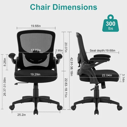 Miniatura 2 de Silla de oficina, silla de escritorio ergonómica con soporte lumbar ajustable, silla de computadora de malla transpirable con reposabrazos