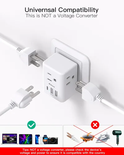 Miniatura 5 de Adaptador de enchufe de viaje para Suiza, adaptador de enchufe suizo con 3 tomacorrientes, 3 puertos de carga USB (1 USB C), adaptador de corriente