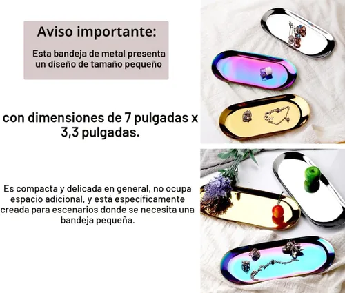Miniatura 5 de Bandeja decorativa de acero inoxidable, juego de 2, 7 pulgadas de largo, organizador de cosméticos para joyas, bandeja de almacenamiento pequeña