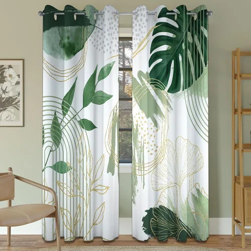 Miniatura 27 de Cortinas opacas negras y doradas, cortinas modernas de mediados de siglo para dormitorio, sala de estar, 63 pulgadas de largo, juego de 2 paneles
