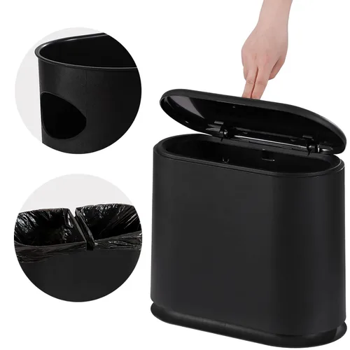 Miniatura 2 de PENGKE Basurero delgado de plástico, cubo de basura de 2.7 galones con tapa superior de presión, cesta de basura moderna negra para baño, sala