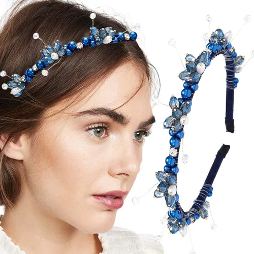Miniatura 8 de Diademas barrocos de diamantes de imitación púrpura fina banda para el cabello con cuentas de cristal brillante para mujer (morado)