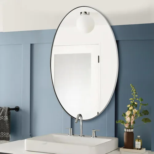 Miniatura 9 de Espejo de baño ANDY STAR, cromado, espejo ovalado para baño de 20x28 pulgadas, marco de metal de acero inoxidable pulido y antióxido para baño