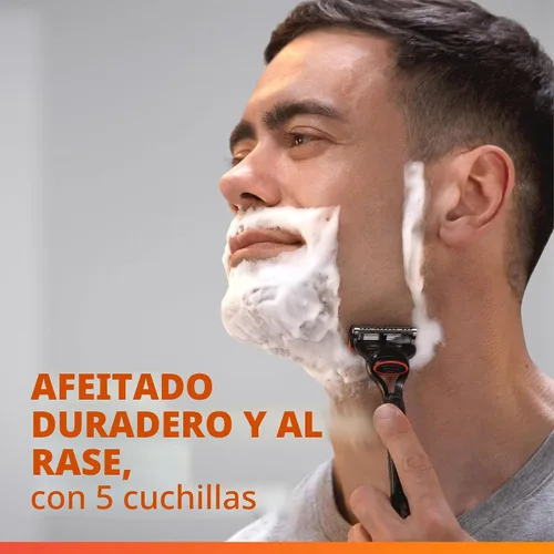 Miniatura 4 de Maquinillas de afeitar Gillette Fusion5 para hombre, 1 afeitadora, 4 recambios de hoja, Lubrastrip para un afeitado más cómodo