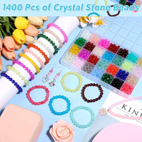 Miniatura 2 de shynek 1400 Piezas Cuentas de Vidrio Redondas de 8mm para Hacer Joyas, 28 Colores Cuentas de Cristal para Pulseras Hacer Joyas y Manualidades DIY